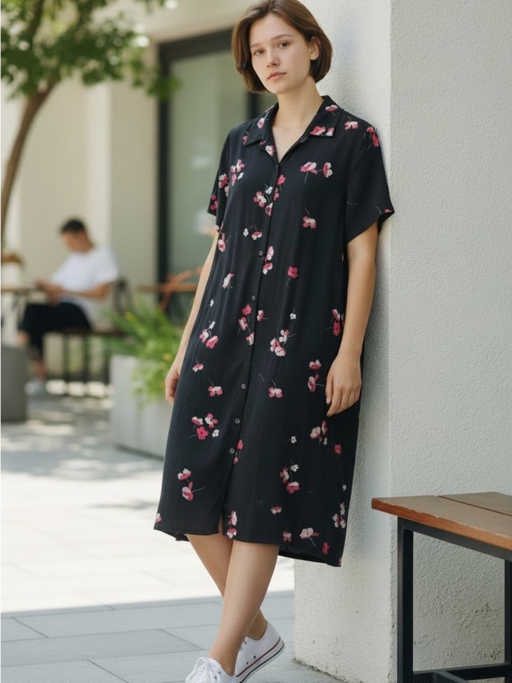 J. Jill Black Dress with Pink Floral Accent